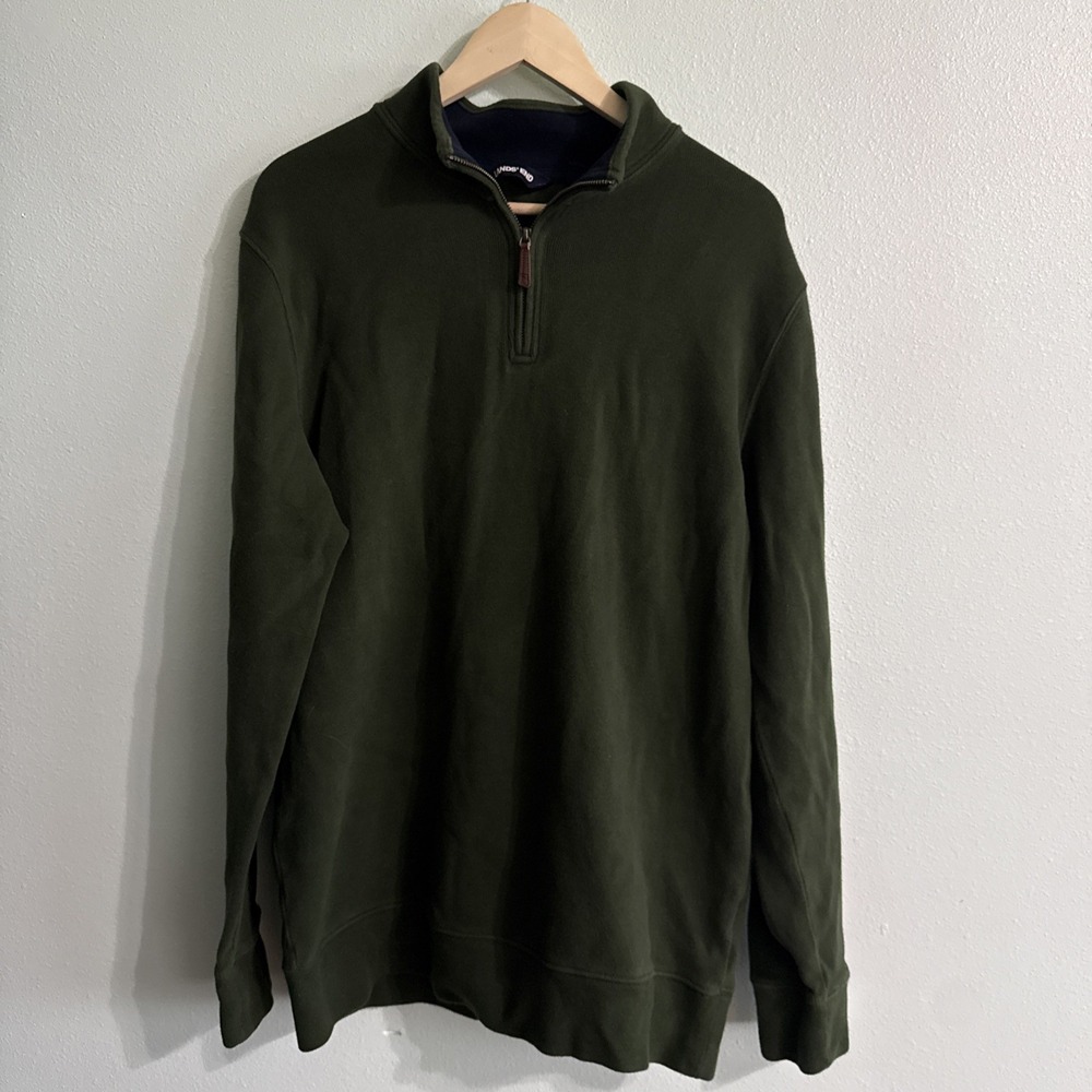 Lands'‎ End Men's L/T 42-44 Green Quarter Zip Fleece Pullover Sweater Pre-Owned